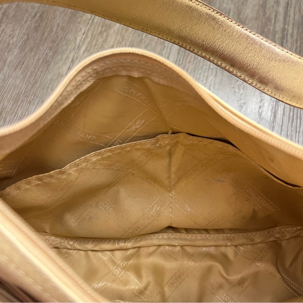 Longchamp Pebbled Leather Shoulder Bag with Bow Detail – Beige/Tan - Picture 8 of 16